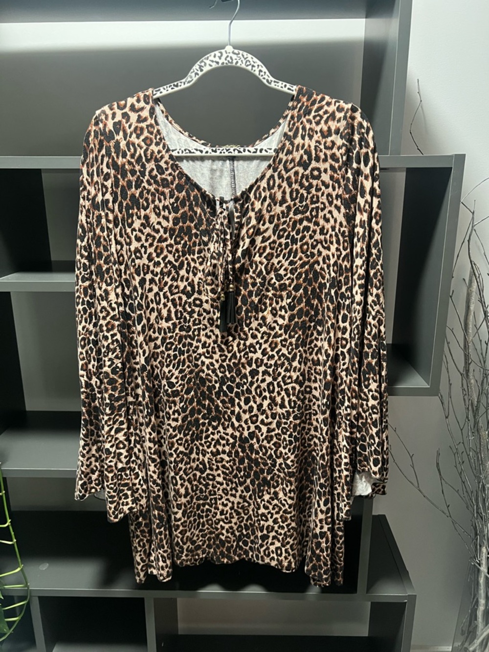 Cupio Leopard Print Tunic with Bell Sleeves in Brown and Black